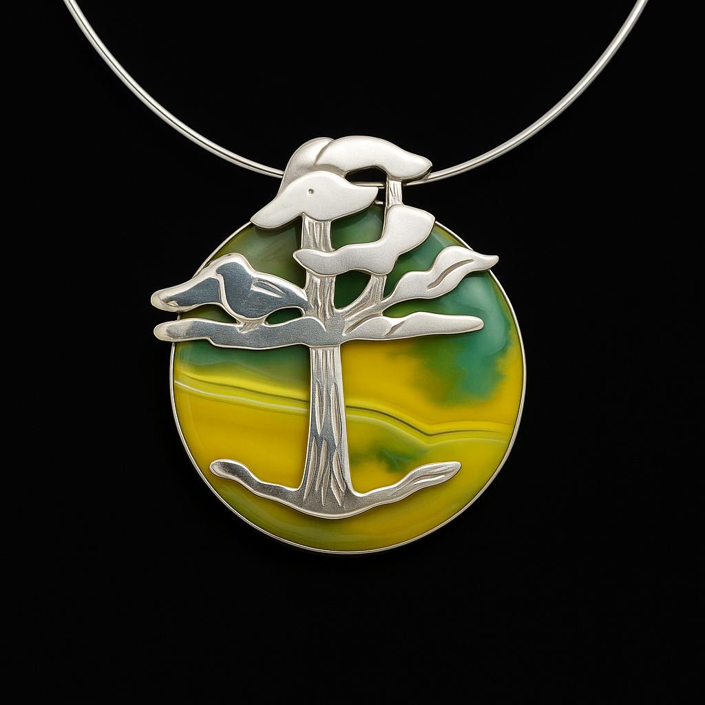 Collar de plata con ágata, Árbol de viento.