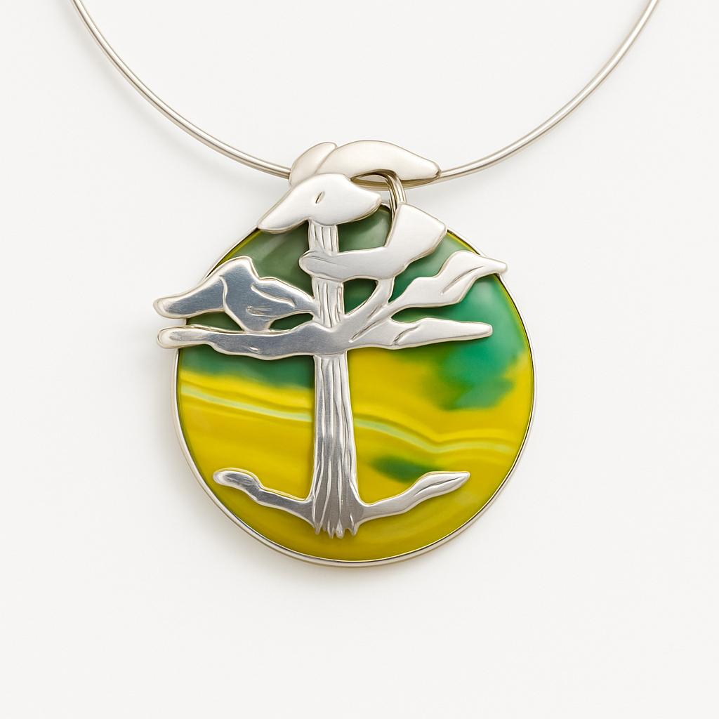 Collar de plata con ágata, Árbol de viento.