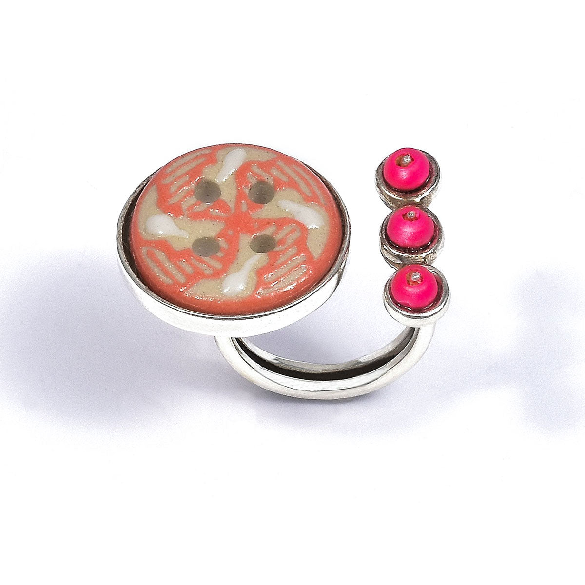 Anillo de Plata y Talavera Rosa Abierto.