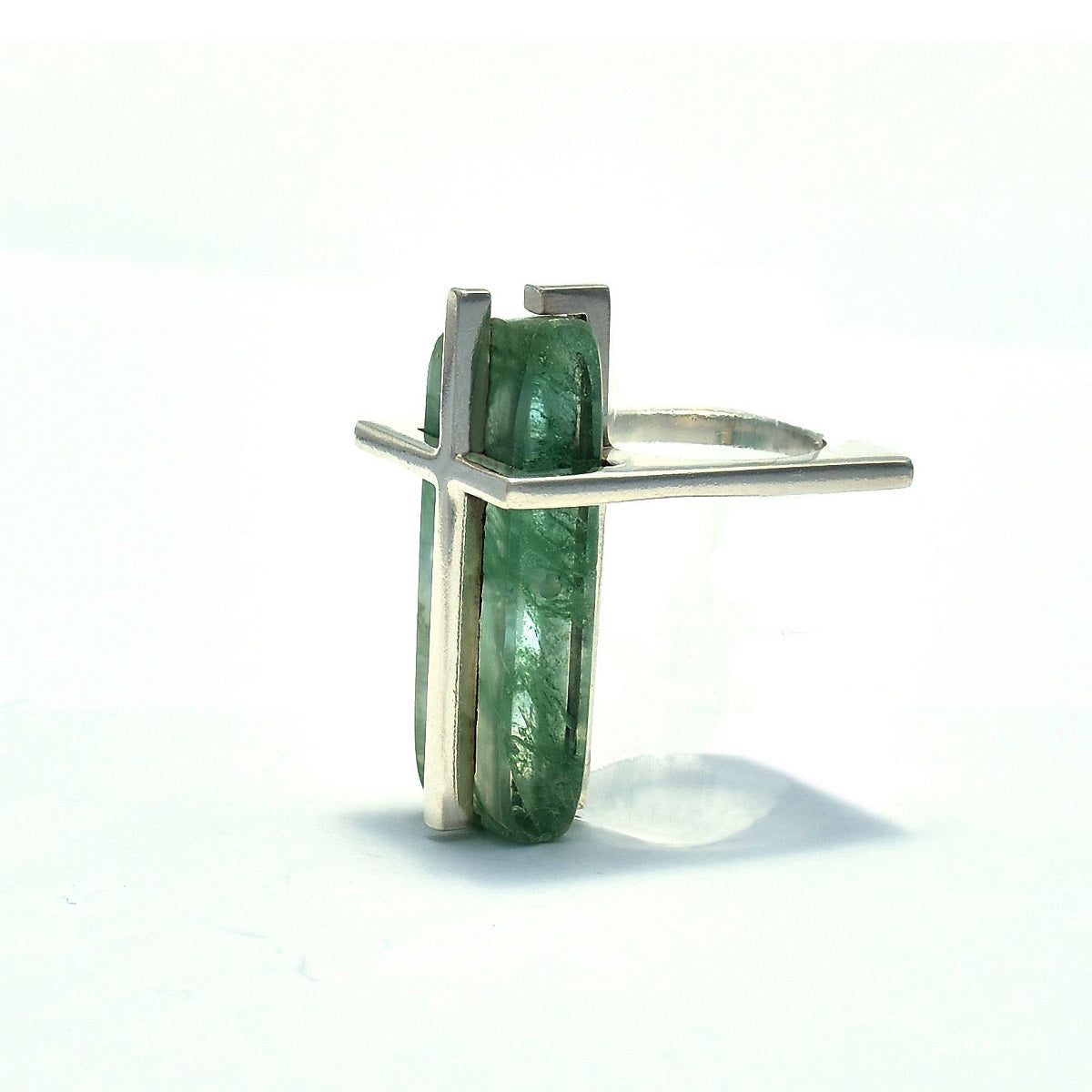 Anillo de Plata  con Piedra de Agatha Verde Musgosa Ventana.
