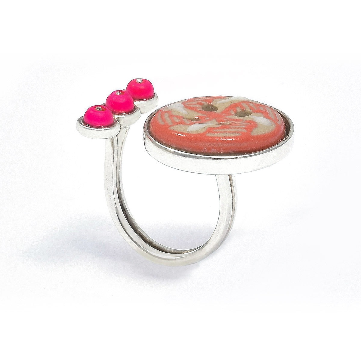 Anillo de Plata y Talavera Rosa Abierto.