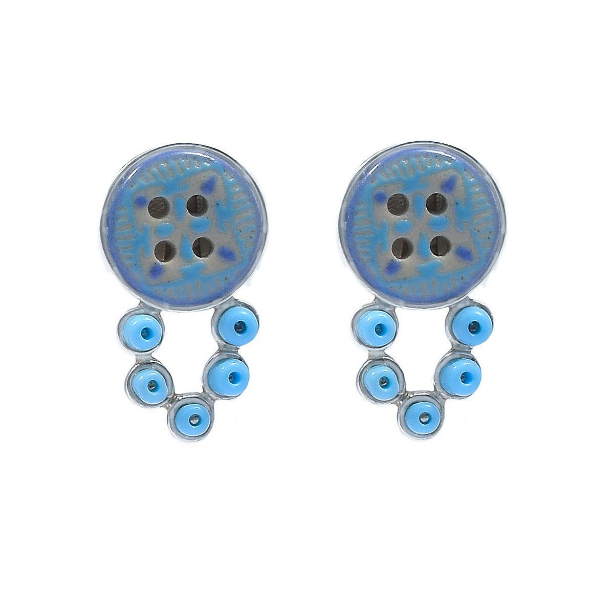 Aretes de Plata Cortos con Talavera Azul Cielo .